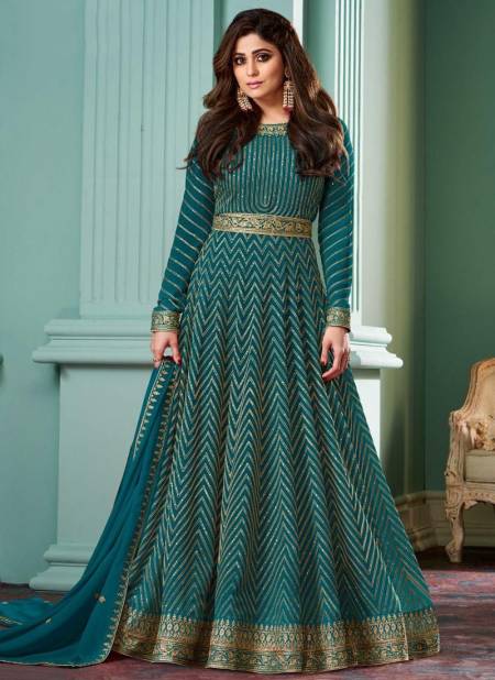 Sea Blue Colour Aashirwad Alizza Gold Heavy Wedding Wear Real Georgette Salwar Suit Collection 8529-A